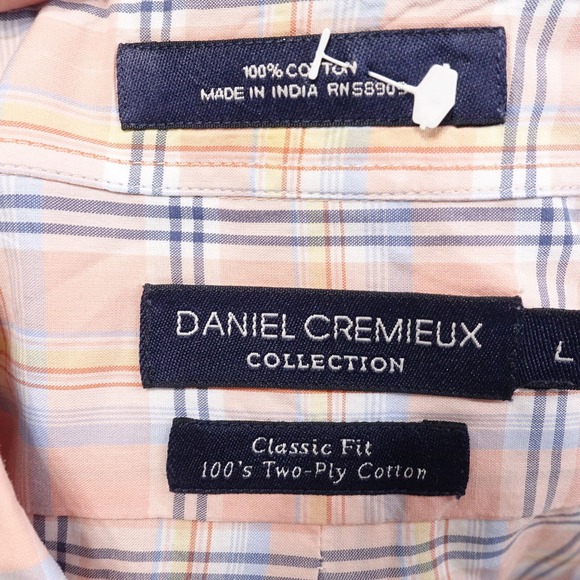 DANIEL CREMIEUX COLLECTION CLASSIC FIT SHORT SLEEVE PEACH BUTTON UP SHIRT SZ L - Picture 6 of 6